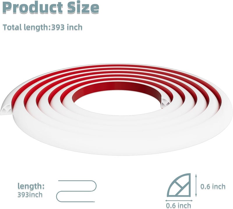 Conwang Flexible Quarter Round Molding,393 Inch Silicone Molding Trim Peel and Stick Baseboard Wall Trim,Self Adhesive Shoe Molding for Floor Edge Caulk Strip,Wall Edge,Corner,Stair Edge,Countertop - Image 2
